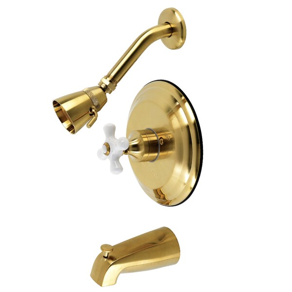 Tub and Shower Faucet, 3, Wall Mount, Brushed Brass